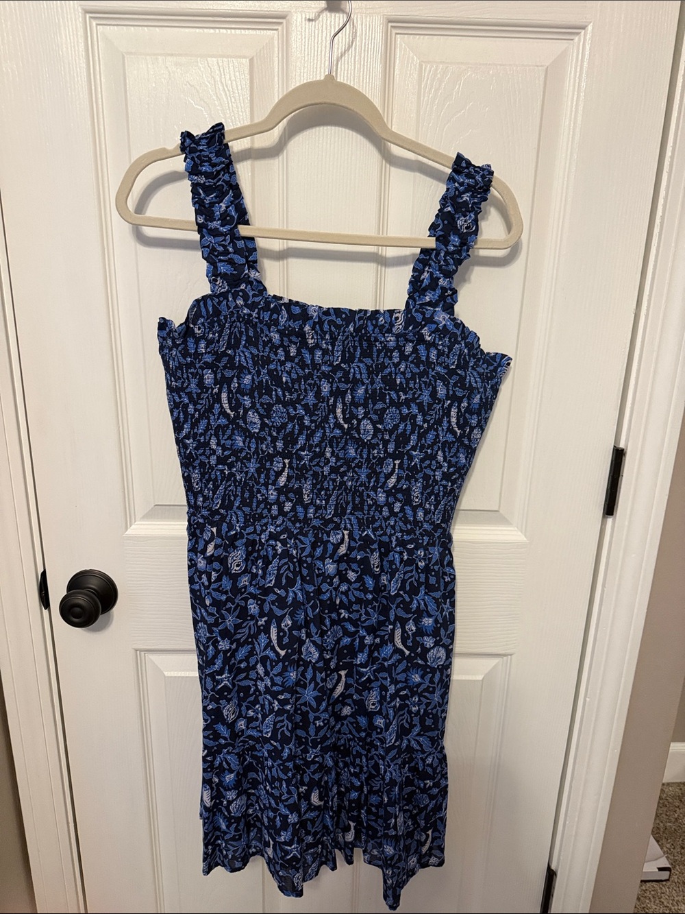 Blue Floral Smocked Women’s One-Piece Dress